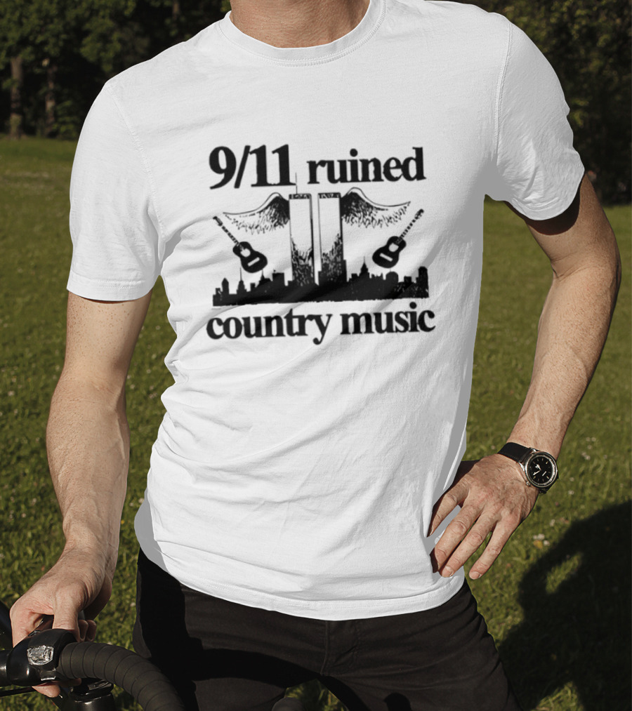 9 11 Ruined Country Music Twin Towers City Skyline Guitars T-Shirt