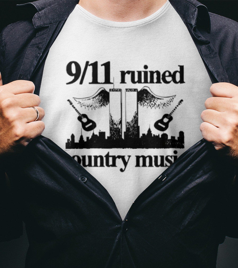 9 11 Ruined Country Music Twin Towers City Skyline Guitars T-Shirt