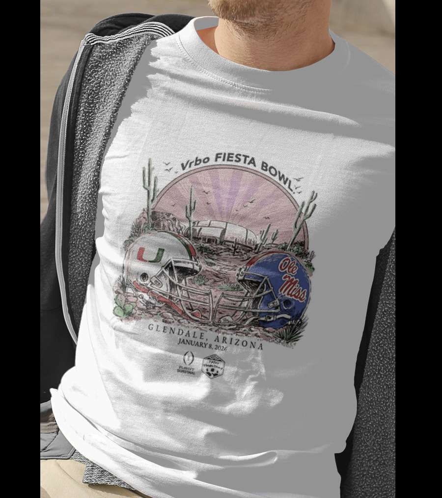 Miami Hurricanes Vs Ole Miss Rebels Vrbo Fiesta Bowl Glendale Arizona 2026 T-Shirt