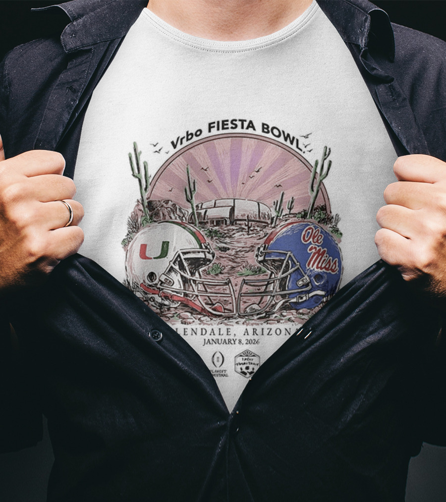 Miami Hurricanes Vs Ole Miss Rebels Vrbo Fiesta Bowl Glendale Arizona 2026 T-Shirt