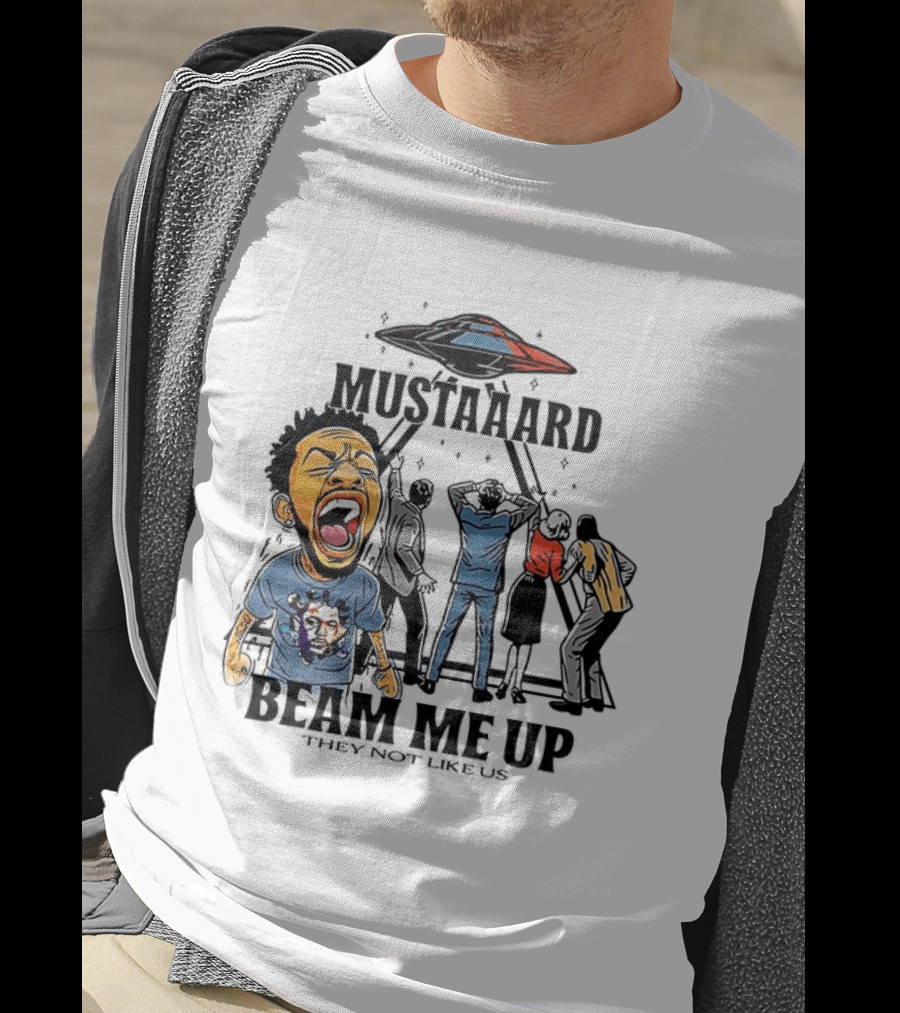 Mustard Beam Me Up They Not Like Us Alien Abduction T-Shirt