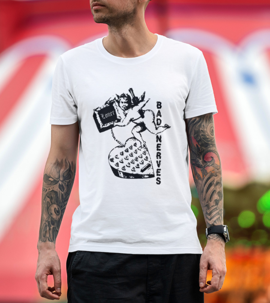 Bad Nerves Loner Checkered Heart And Angel Playing Card T-Shirt