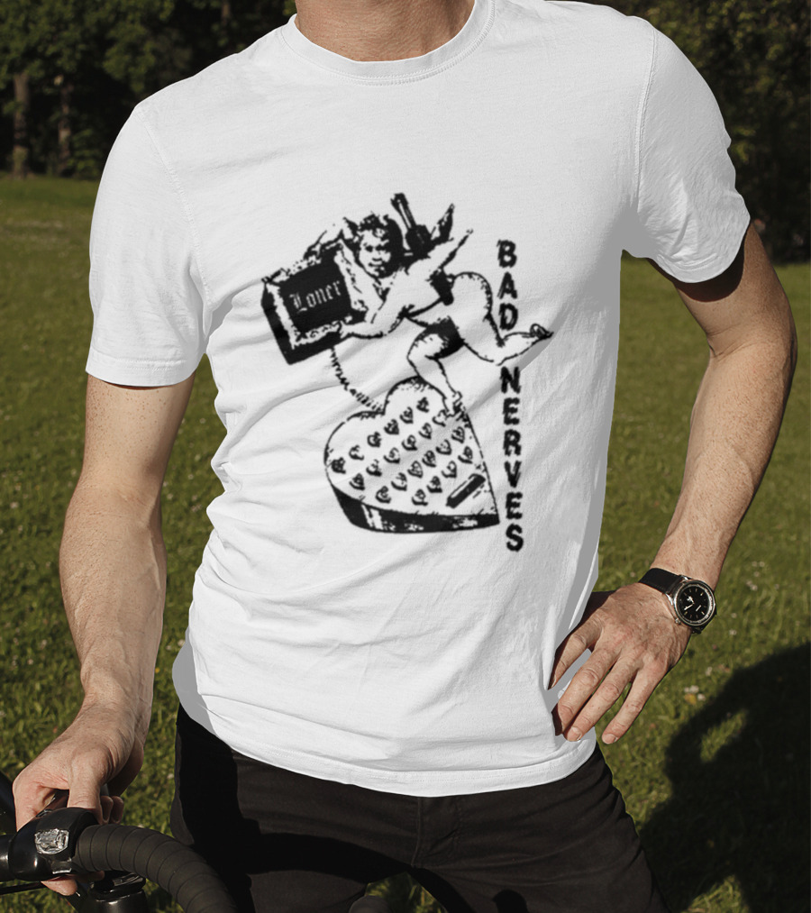 Bad Nerves Loner Checkered Heart And Angel Playing Card T-Shirt
