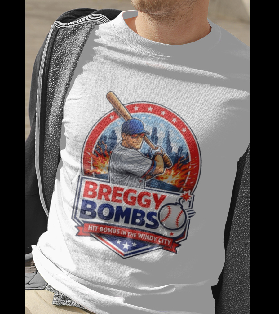 Breggy Bombs Hit Bombs In The Windy City Baseball Power Chicago Skyline Fireworks T-Shirt