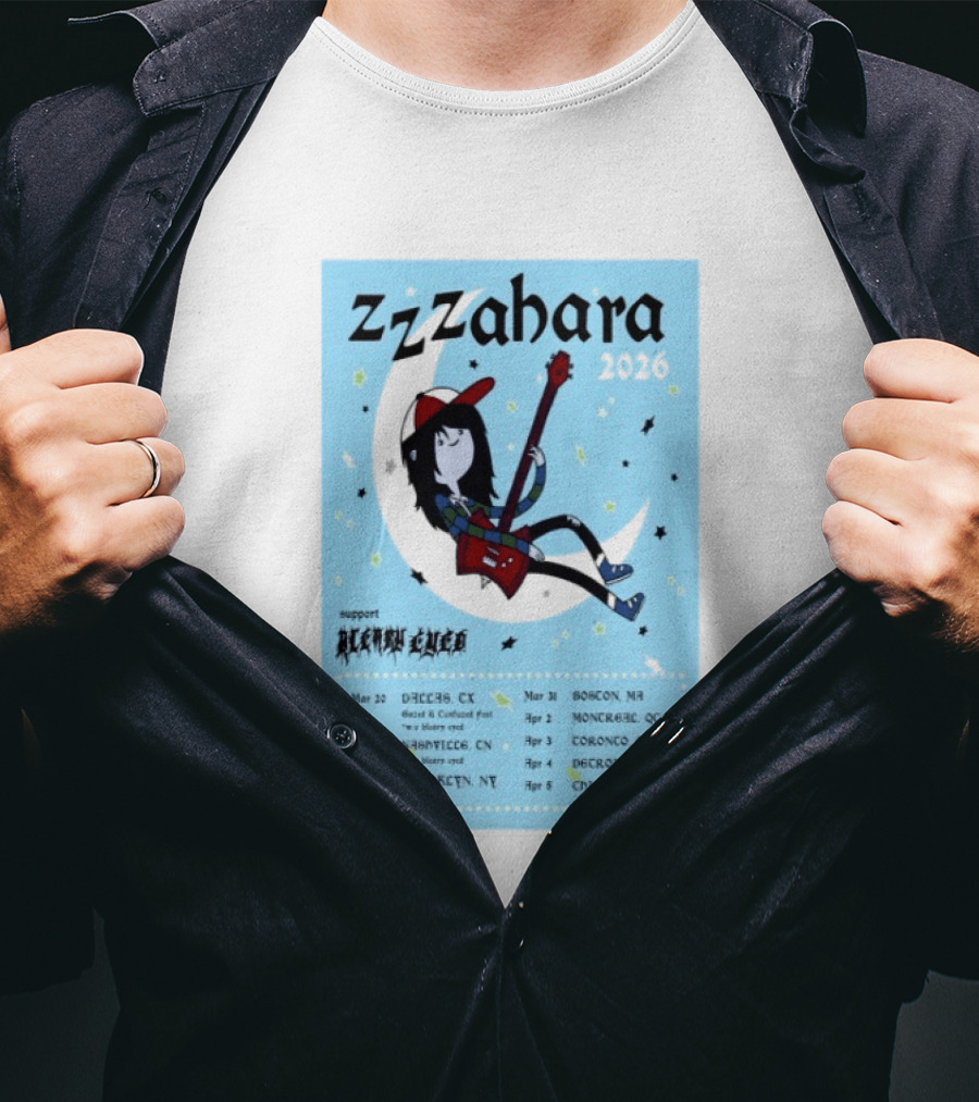 Zzzahara Fall Tour 2026 Dates And Support Act With Cartoon Guitarist T-Shirt