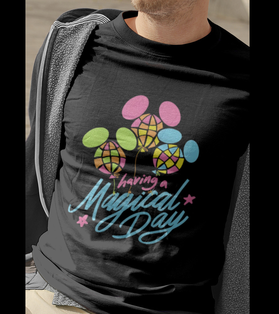 Having A Magical Day Neon Checkered Balloon Bright Colorful Celebration T-Shirt