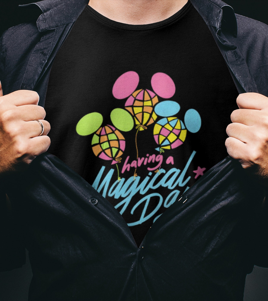Having A Magical Day Neon Checkered Balloon Bright Colorful Celebration T-Shirt