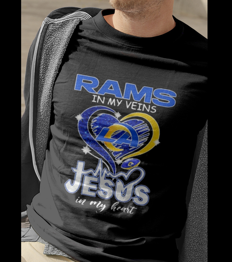 Los Angeles Rams In My Veins Jesus In My Heart Football Fan Faithful T-Shirt