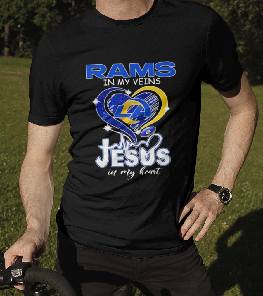 Los Angeles Rams In My Veins Jesus In My Heart Football Fan Faithful T-Shirt