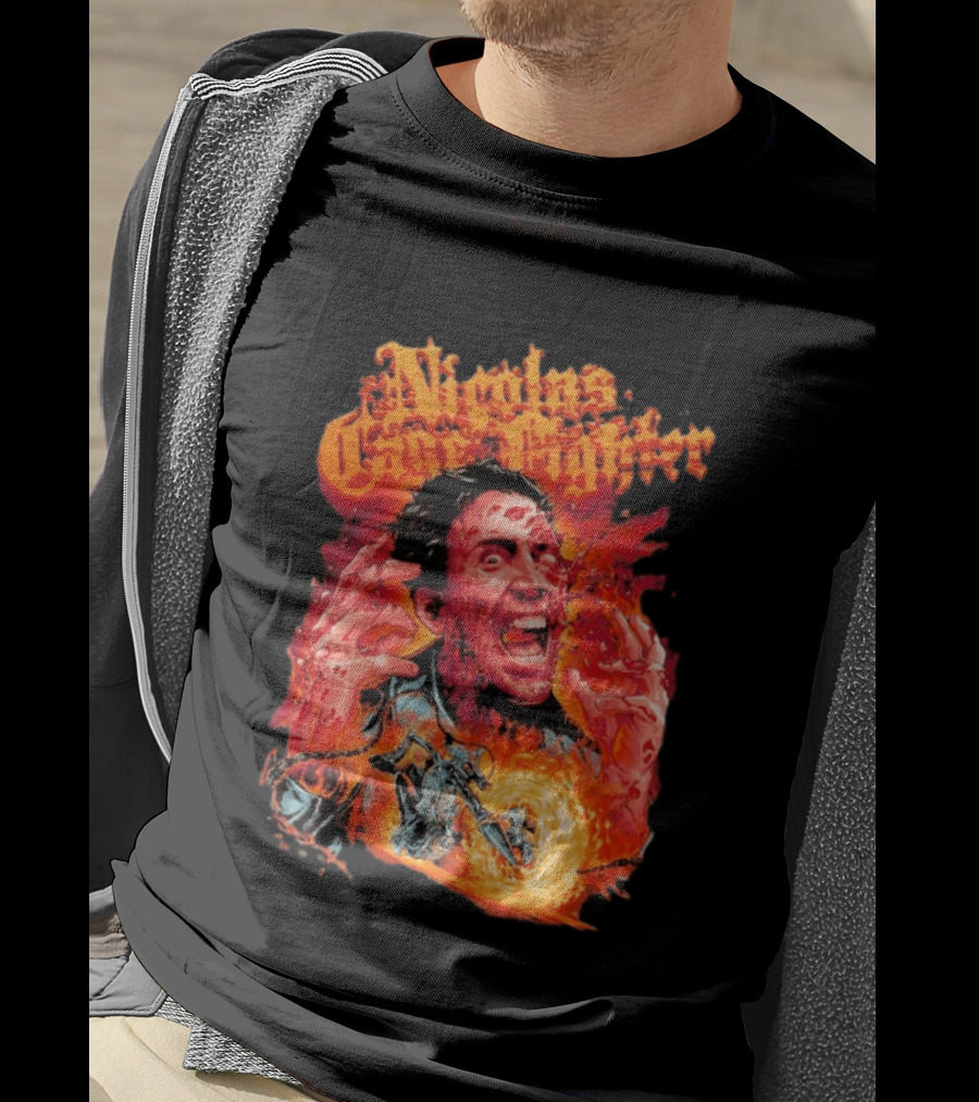 Nicolas Cage Fighter Melting Face Ghost Rider Flame Chain T-Shirt