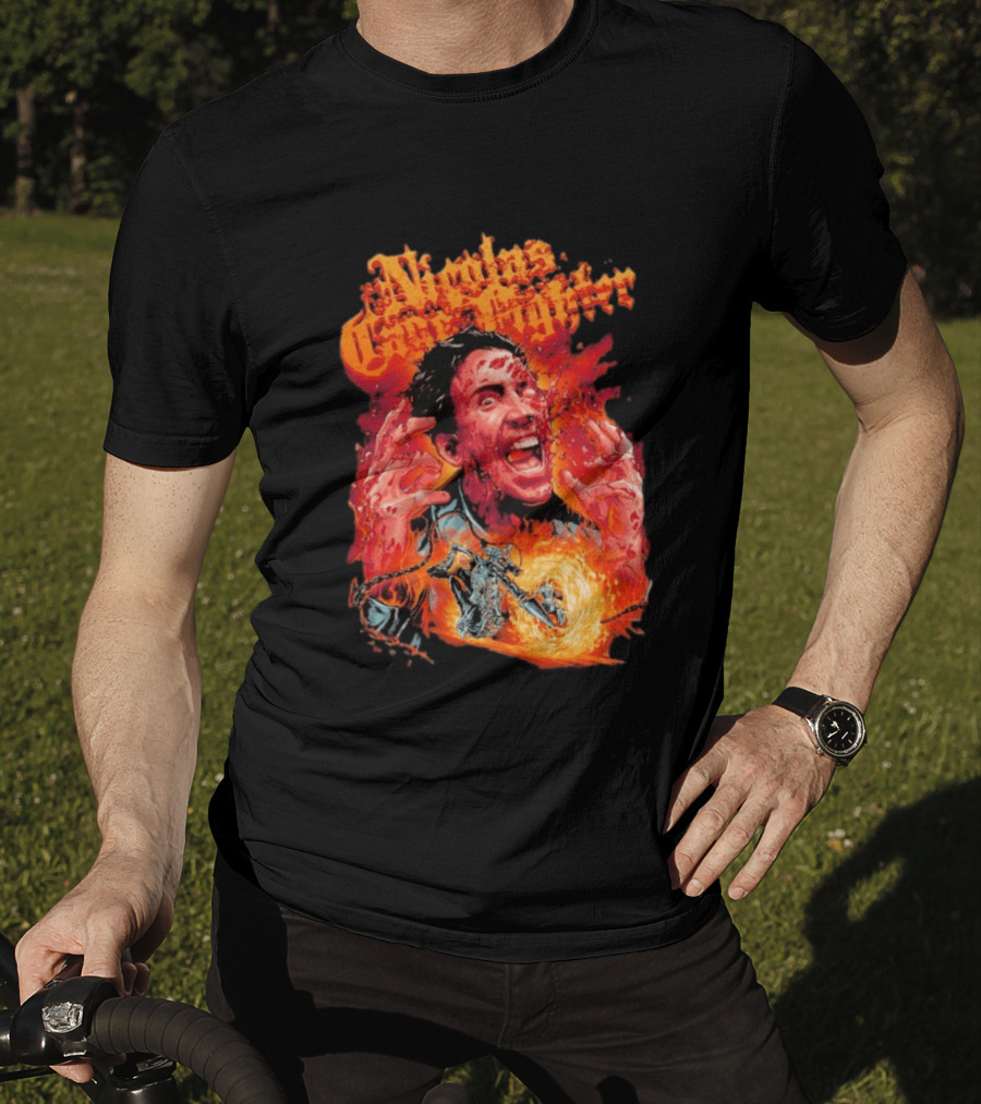 Nicolas Cage Fighter Melting Face Ghost Rider Flame Chain T-Shirt