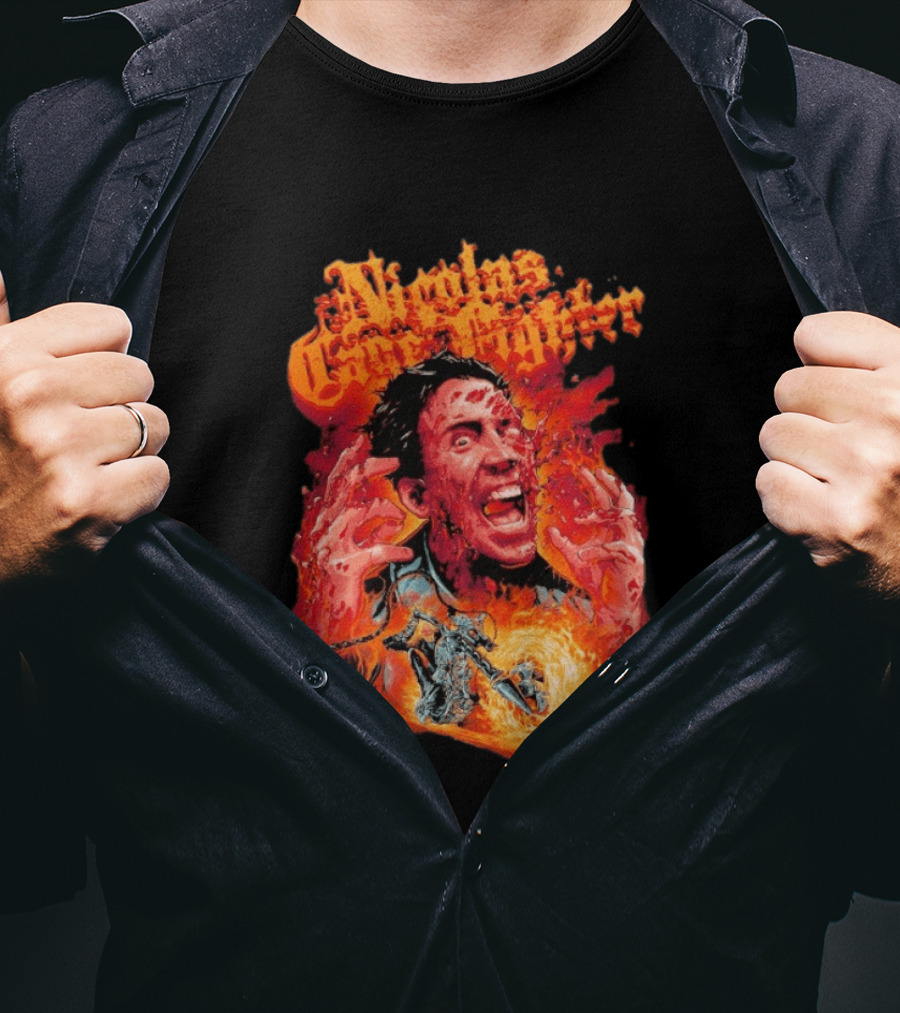 Nicolas Cage Fighter Melting Face Ghost Rider Flame Chain T-Shirt