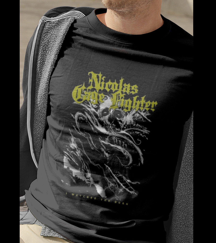 Nicolas Cage Fighter I Ed You Burn Ghost Skeleton In Yellow T-Shirt