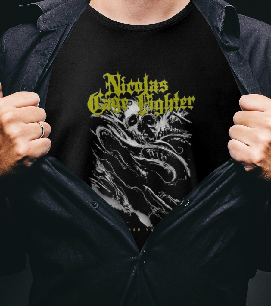 Nicolas Cage Fighter I Ed You Burn Ghost Skeleton In Yellow T-Shirt