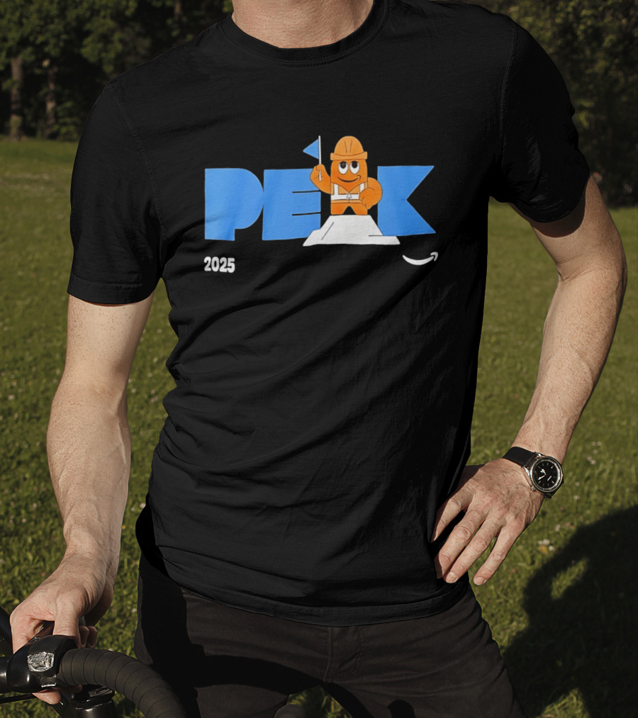 Peak 2025 Construction Character Holding Flag T-Shirt