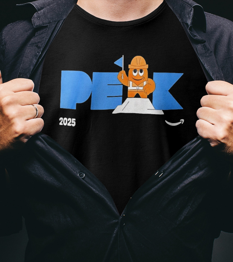 Peak 2025 Construction Character Holding Flag T-Shirt