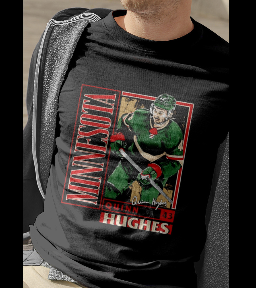 Minnesota Quinn Hughes 43 Hockey Player Art Card T-Shirt