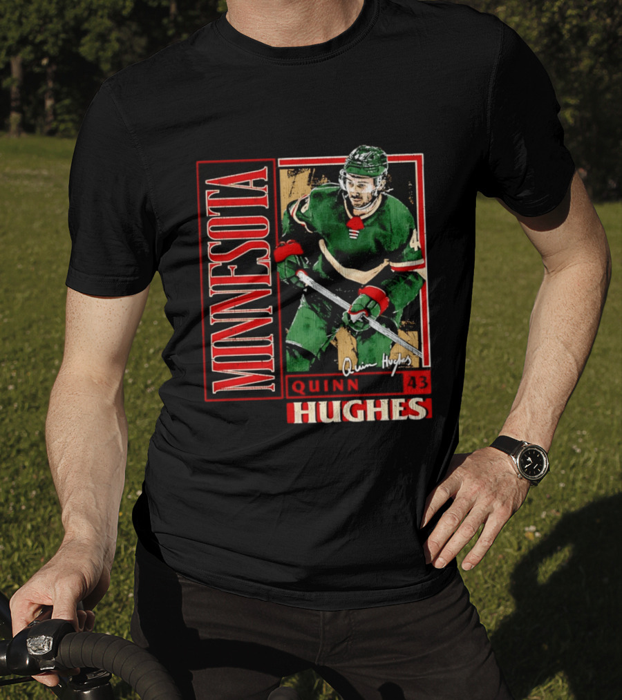 Minnesota Quinn Hughes 43 Hockey Player Art Card T-Shirt