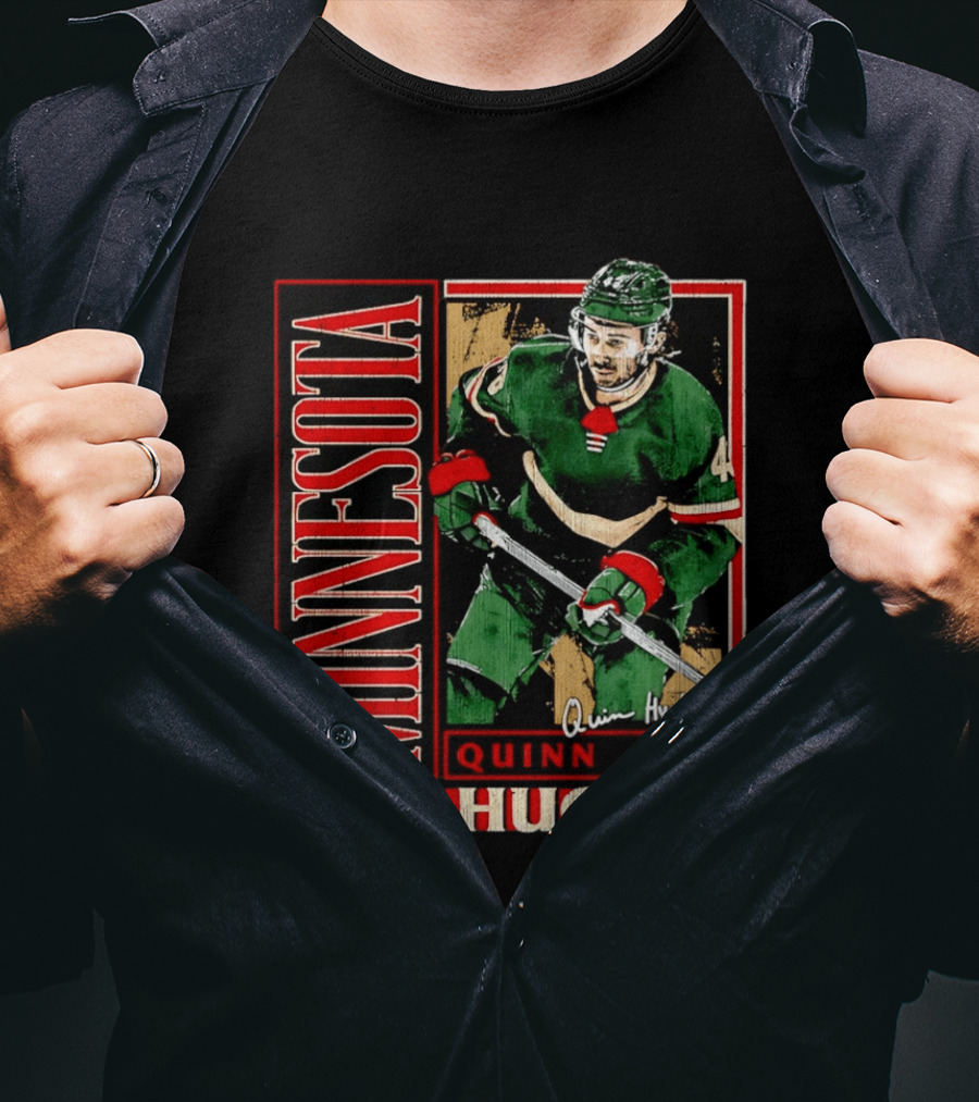 Minnesota Quinn Hughes 43 Hockey Player Art Card T-Shirt