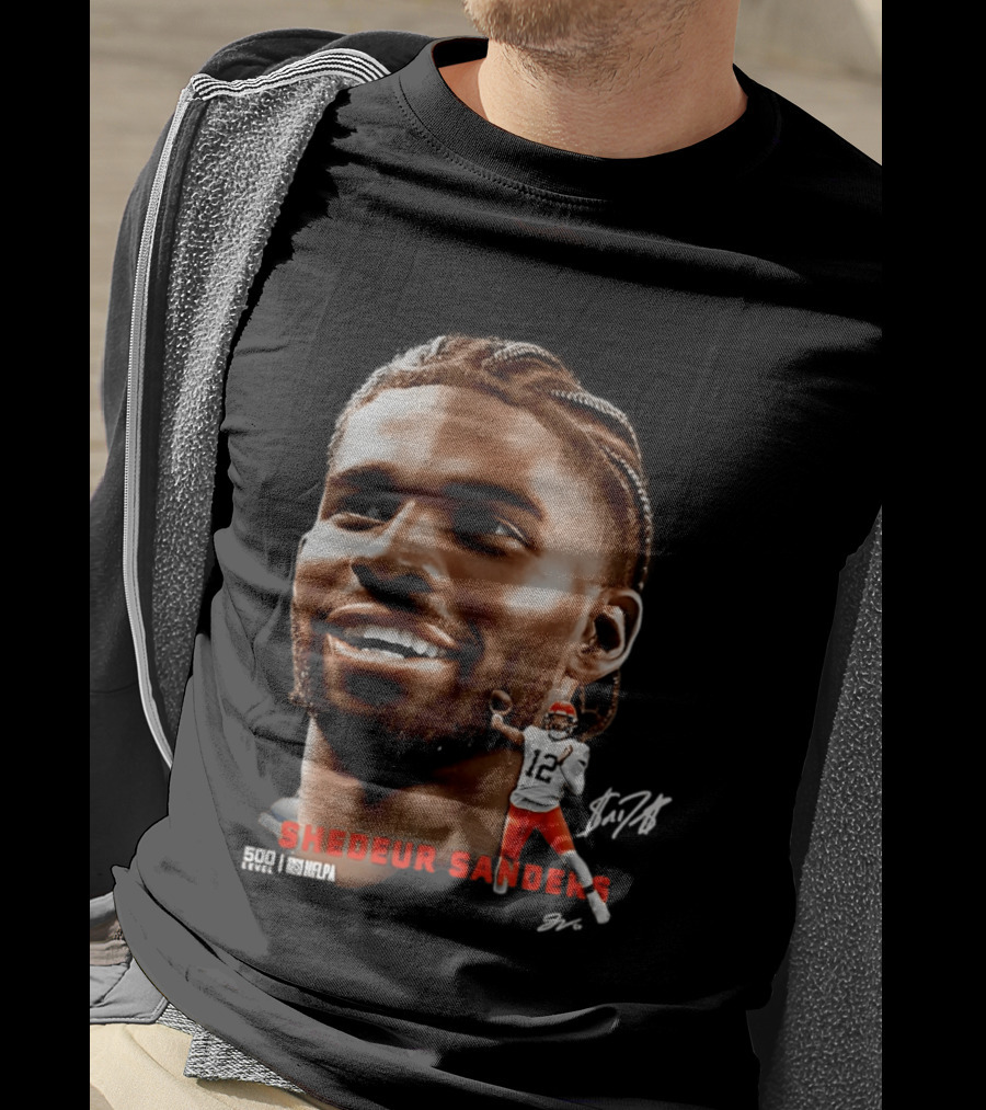 Shedeur Sanders NFLPA 500 Level Dual Autograph Cleveland 12 T-Shirt