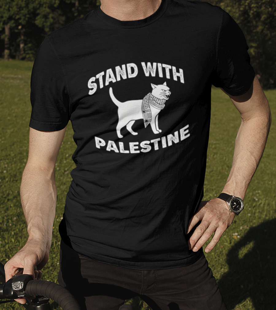 Stand With Palestine Cat Support Solidarity Message T-Shirt
