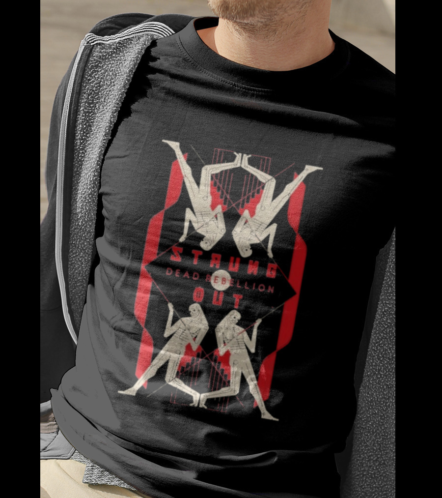 Strung Out Dead Rebellion Punk Band Skeletons Red Chains T-Shirt
