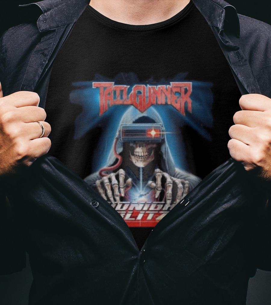 Tailgunner Midnight Blitz Cyber Skeleton Hooded Skull T-Shirt