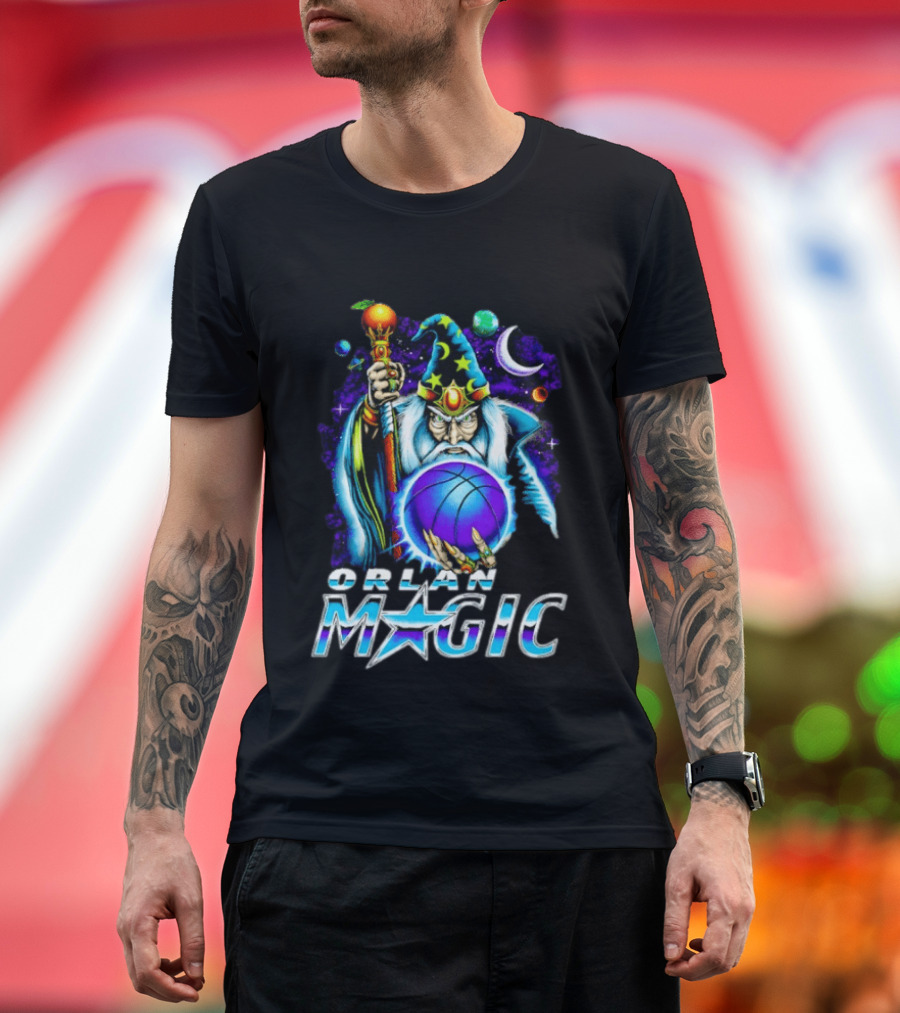 Wizar Orlando Magic Wizard Basketball Planets Stars T-Shirt