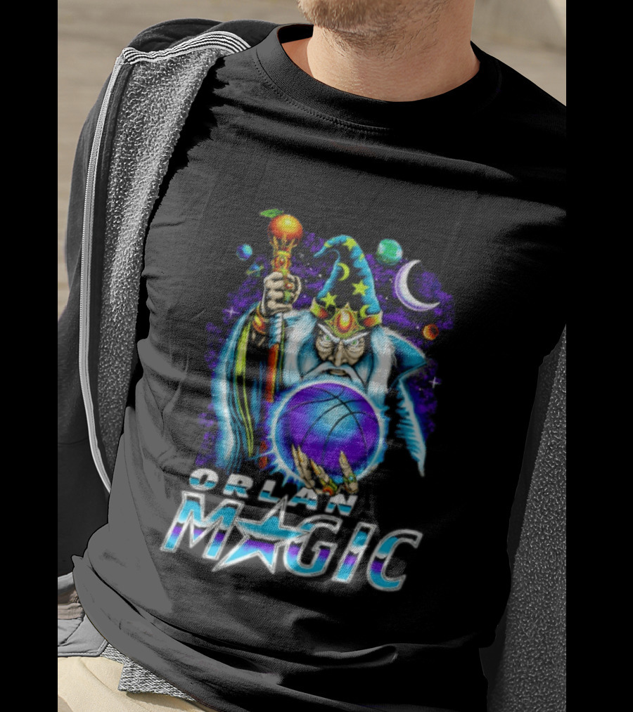 Wizar Orlando Magic Wizard Basketball Planets Stars T-Shirt