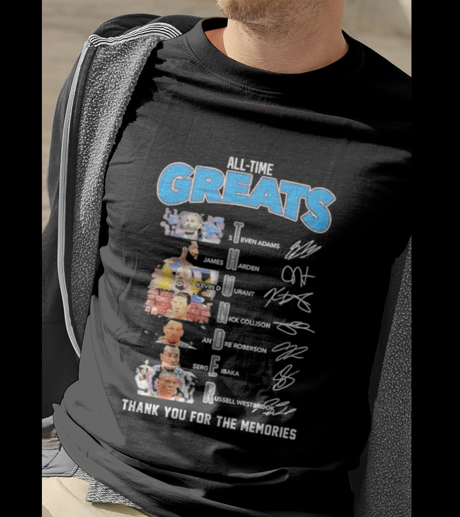 All Time Greats Oklahoma City Thunder Players Signatures Thank You For The Memories T-Shirt