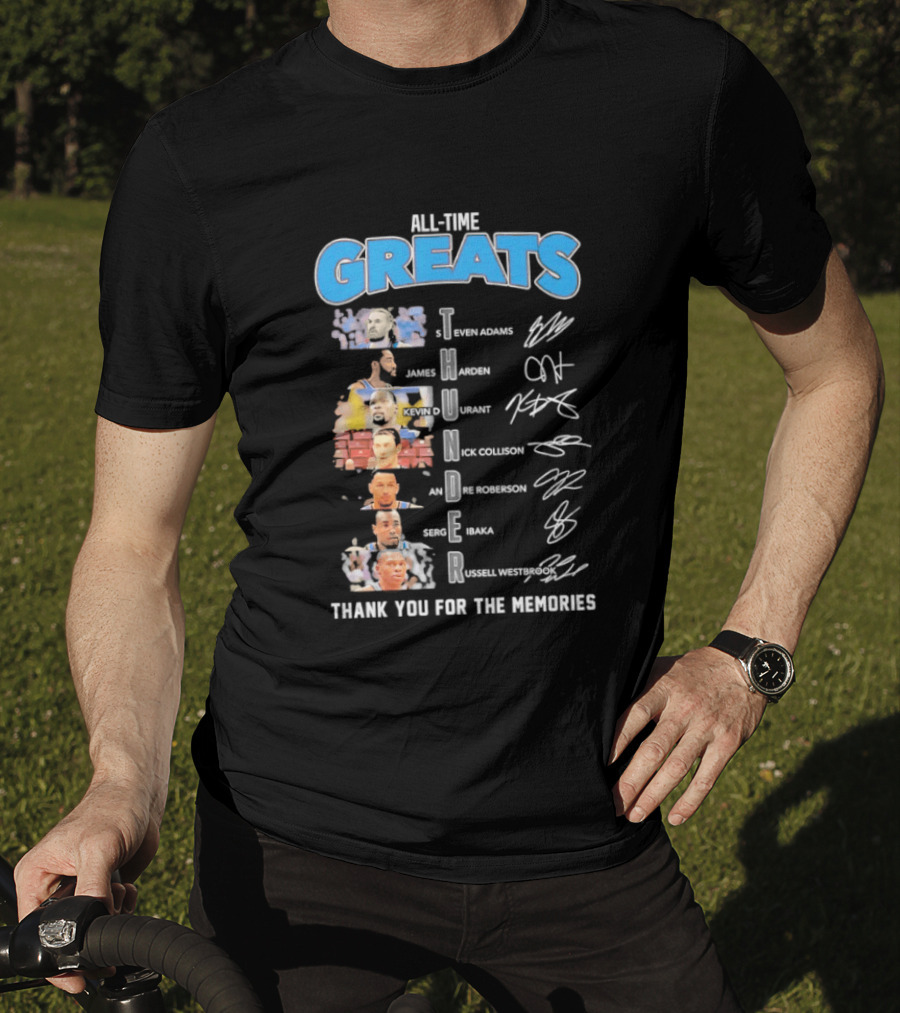 All Time Greats Oklahoma City Thunder Players Signatures Thank You For The Memories T-Shirt