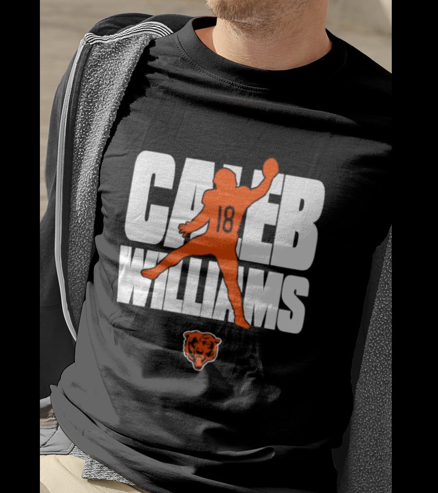 Caleb Williams 18 Chicago Bears Football Quarterback Silhouette With Orange Team T-Shirt