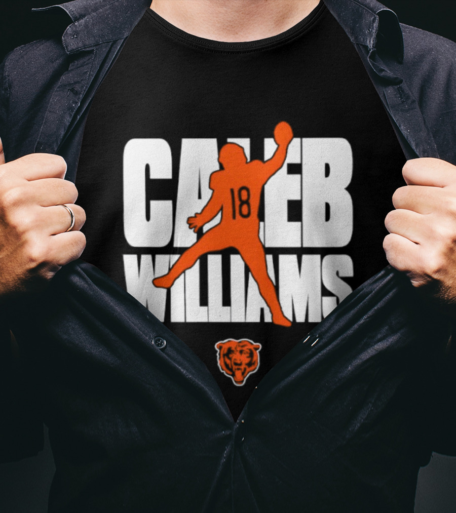 Caleb Williams 18 Chicago Bears Football Quarterback Silhouette With Orange Team T-Shirt