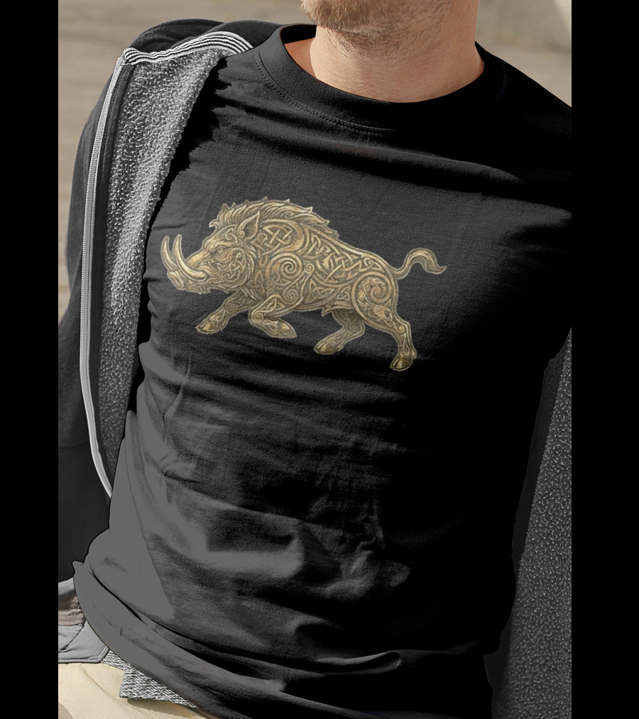 Celtic Boar Norse Mythology Symbolic Artwork With Intricate Knotwork T-Shirt