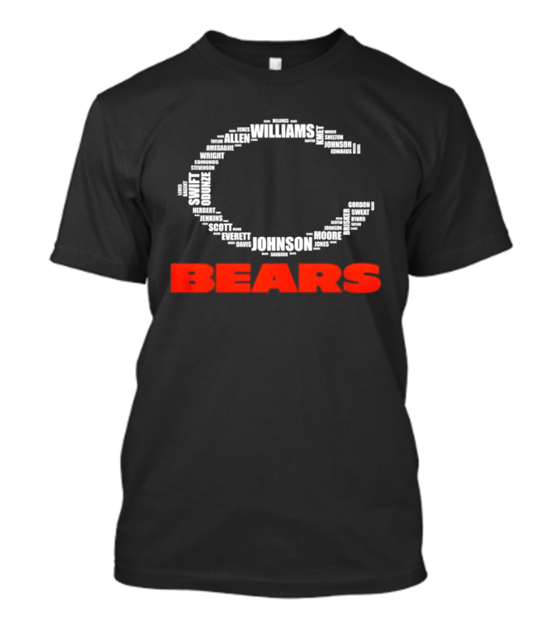 Chicago Bears Player Names Forming Iconic C Logo Team Roster T-Shirt
