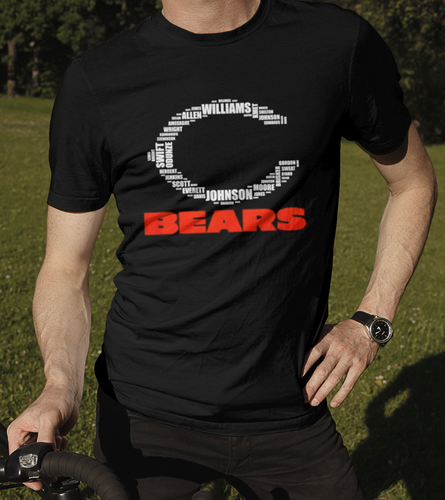 Chicago Bears Player Names Forming Iconic C Logo Team Roster T-Shirt