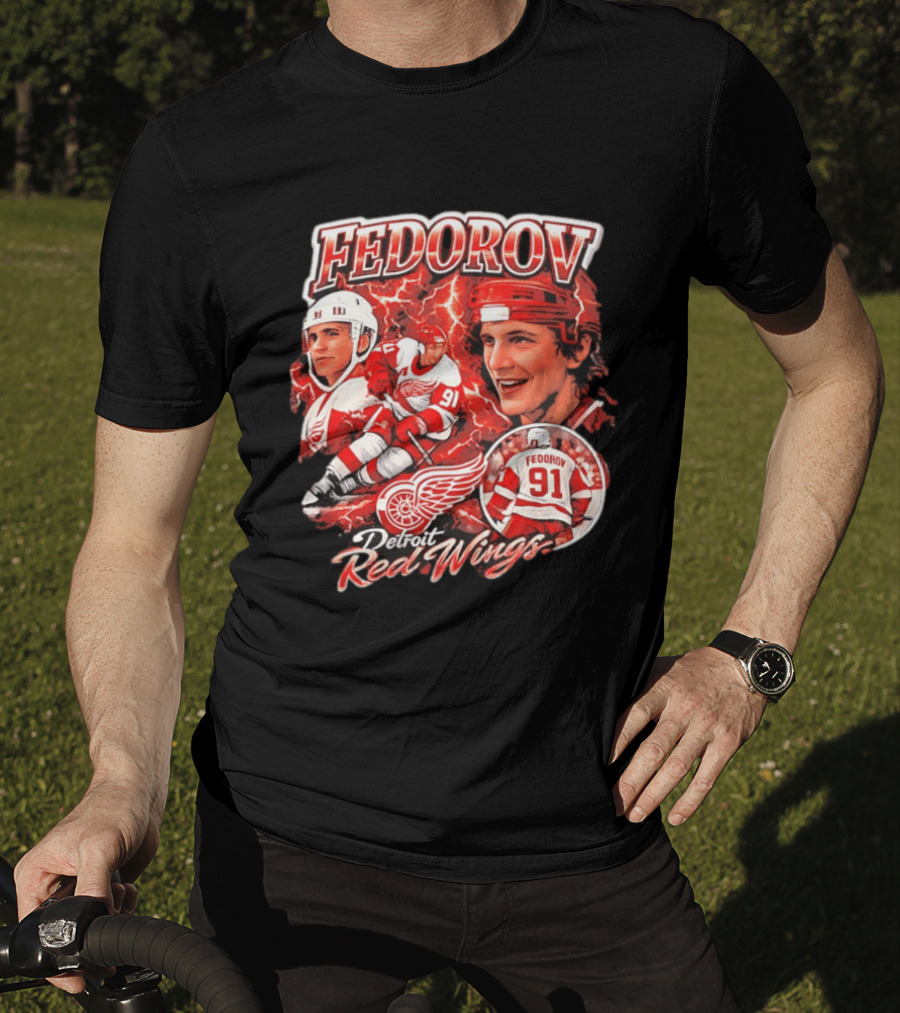 Fedorov 91 Detroit Red Wings Vintage Hockey Hero T-Shirt