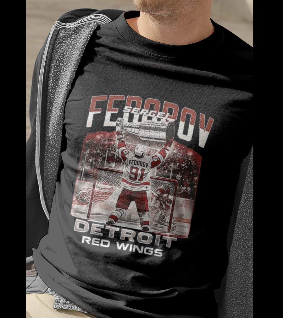 Sergei Fedorov 91 Detroit Red Wings Stanley Cup Victory Celebration T-Shirt