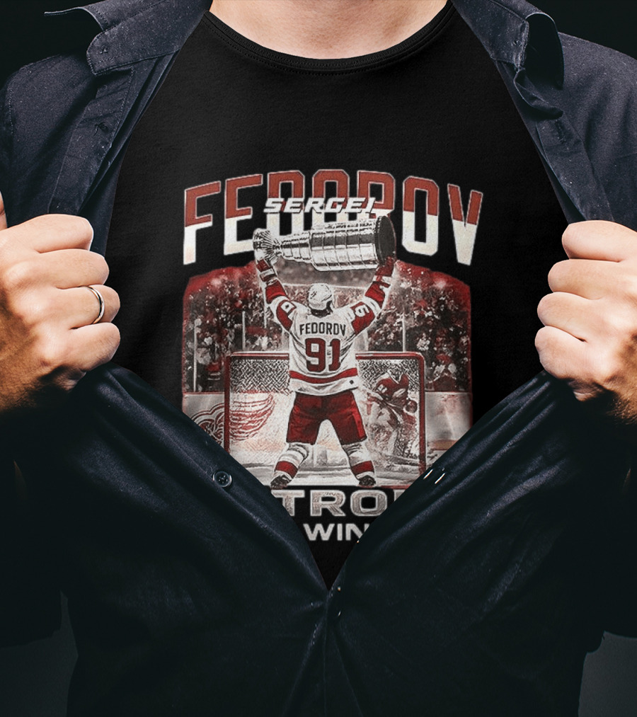 Sergei Fedorov 91 Detroit Red Wings Stanley Cup Victory Celebration T-Shirt