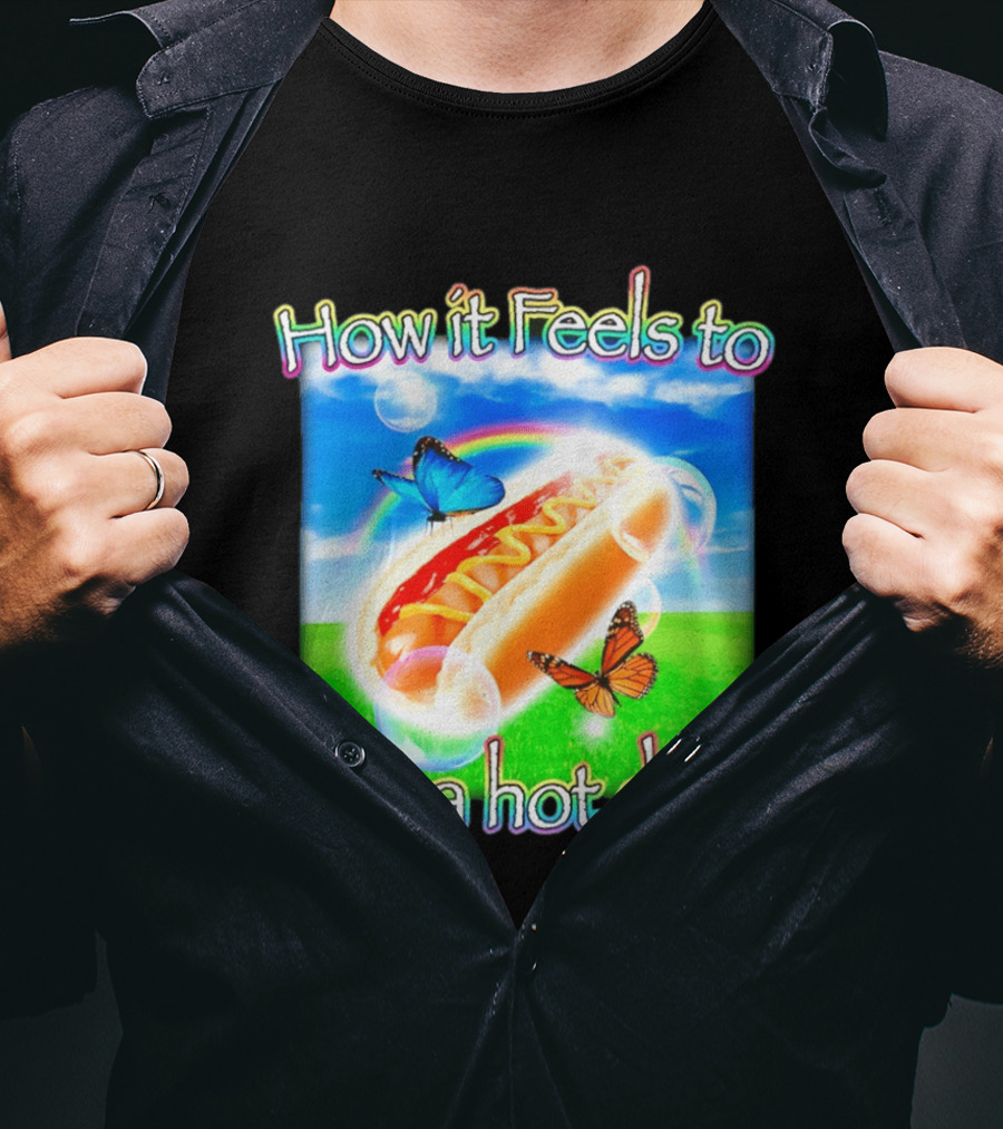 How It Feels To Eat A Hot Dog With Butterflies And Rainbow T-Shirt
