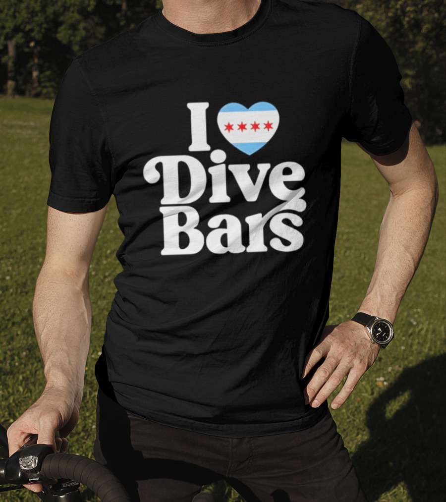 I Love Dive Bars Chicago Flag Heart T-Shirt