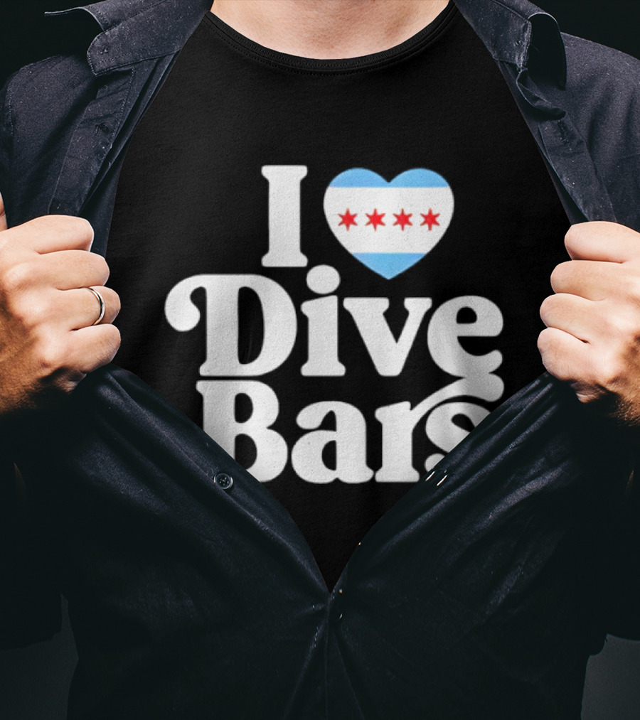 I Love Dive Bars Chicago Flag Heart T-Shirt