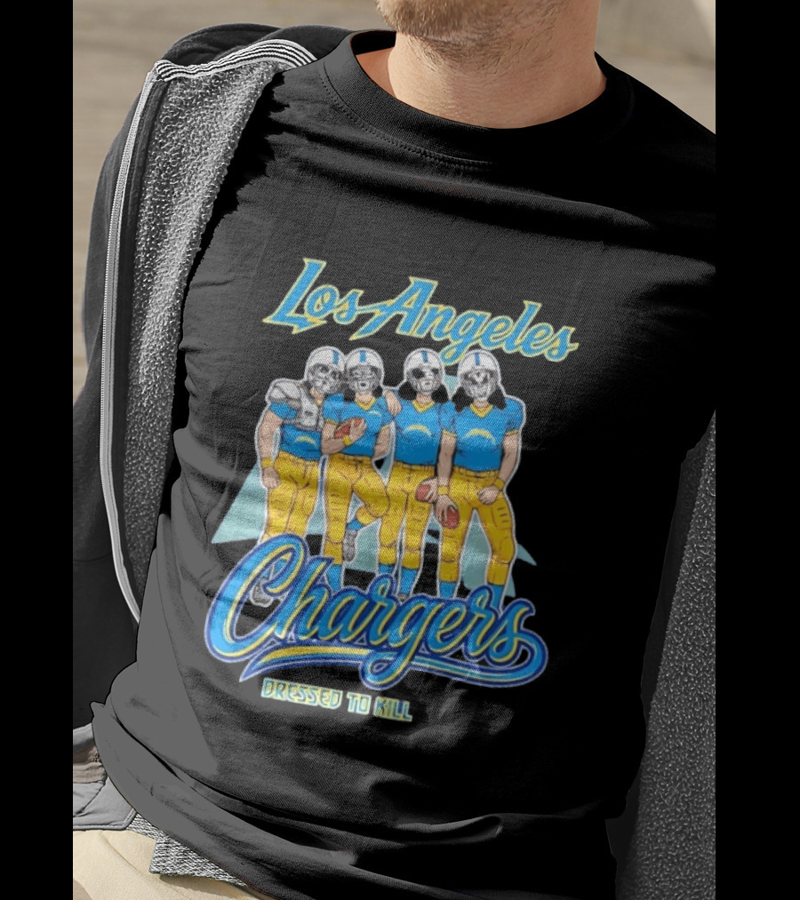 Los Angeles Chargers Dressed To Kill Players Skull Faces Cartoon T-Shirt
