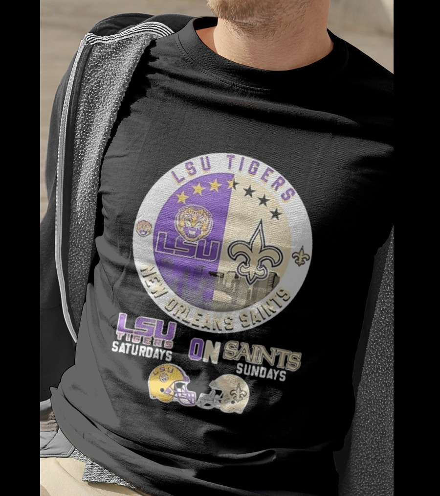LSU Tigers Saturdays New Orleans Saints Sundays Mashup Helmet T-Shirt