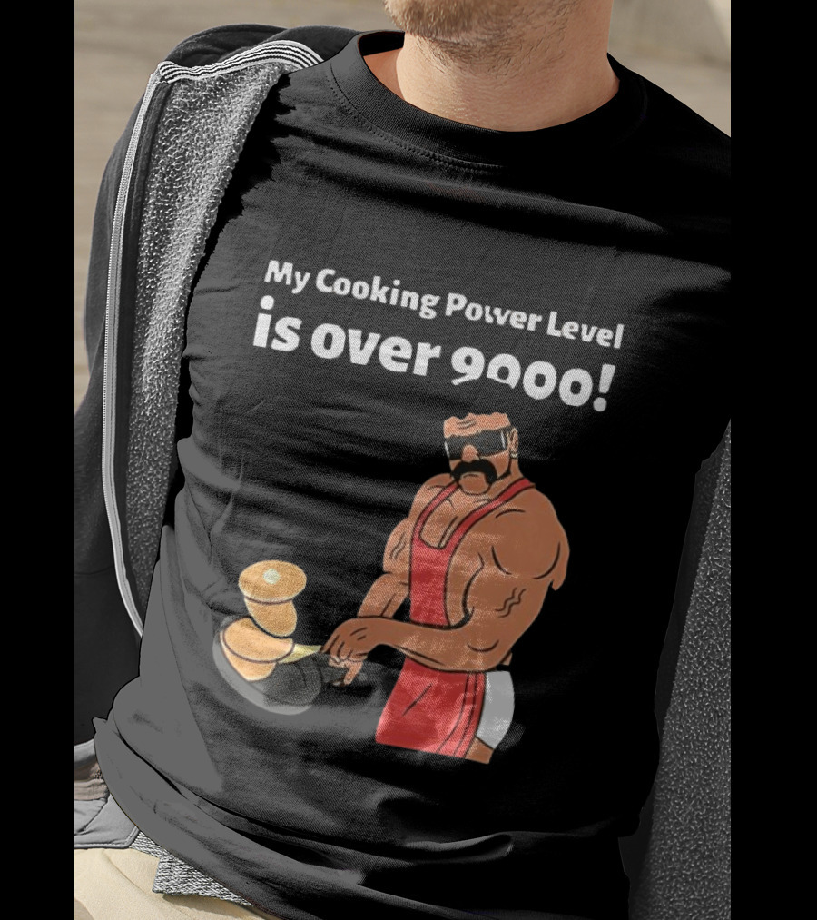 My Cooking Power Level Is Over 9000 Muscle Chef In Red Apron T-Shirt