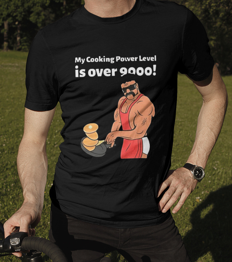 My Cooking Power Level Is Over 9000 Muscle Chef In Red Apron T-Shirt