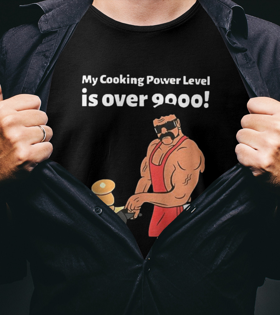 My Cooking Power Level Is Over 9000 Muscle Chef In Red Apron T-Shirt