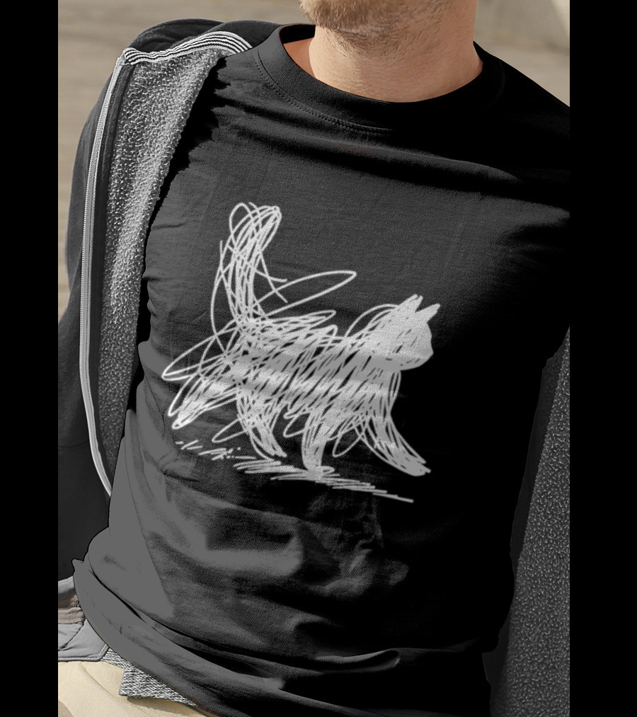 Scribble Cat Minimal Line Art Japanese T-Shirt
