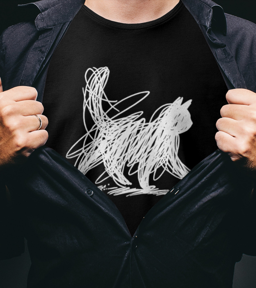 Scribble Cat Minimal Line Art Japanese T-Shirt