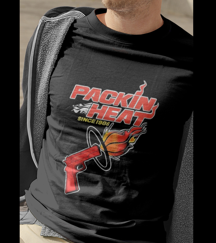 Packin Heat Since 1986 Flaming Basketball And Gun T-Shirt